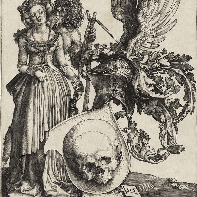 A coat of arms with a skull