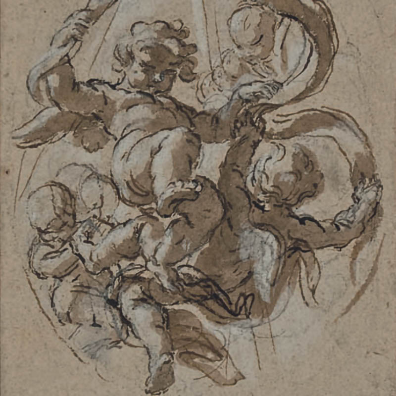 A study for flying cherubins holding a cartouche