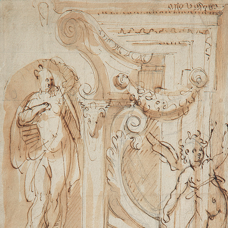 Architectural frieze with figures r.<br>A graph relating to the art evolution v.