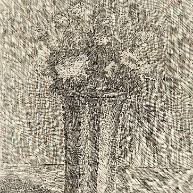 Vaso a strisce con fiori<br>Striped vase with flowers