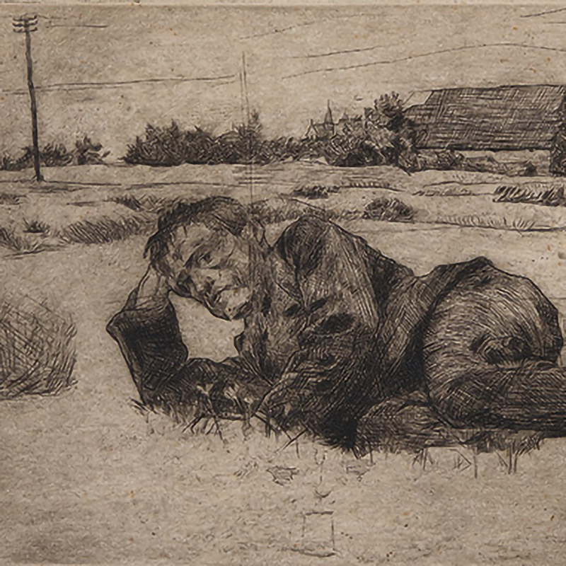 Portrait of Mario Sironi lying on a lawn
