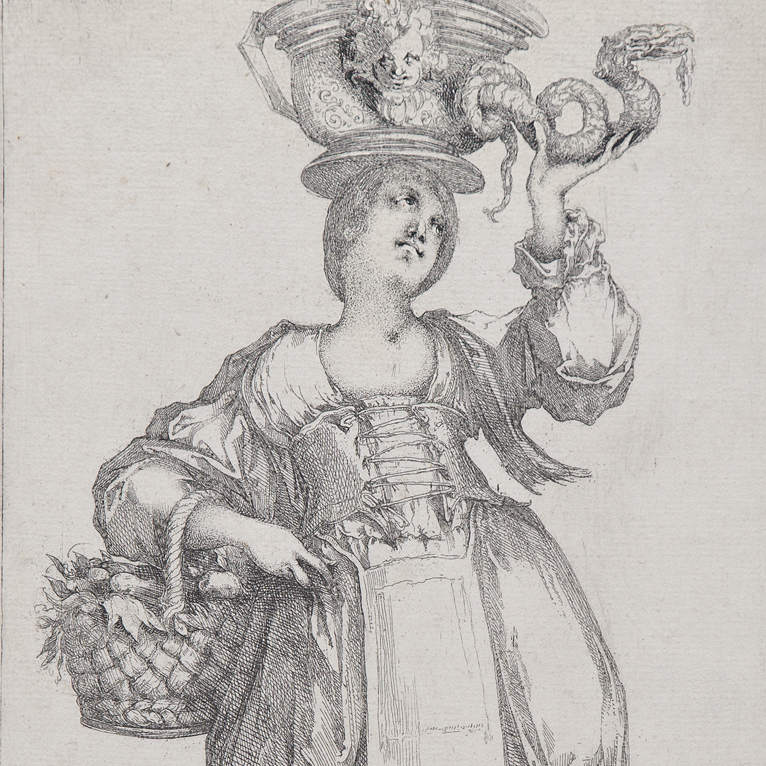 Hortulana: gardener with a snake basin and a basket in the arm