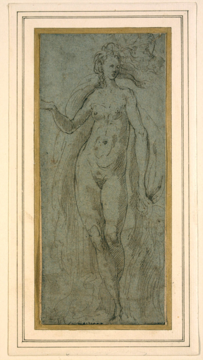 Female figure looking down