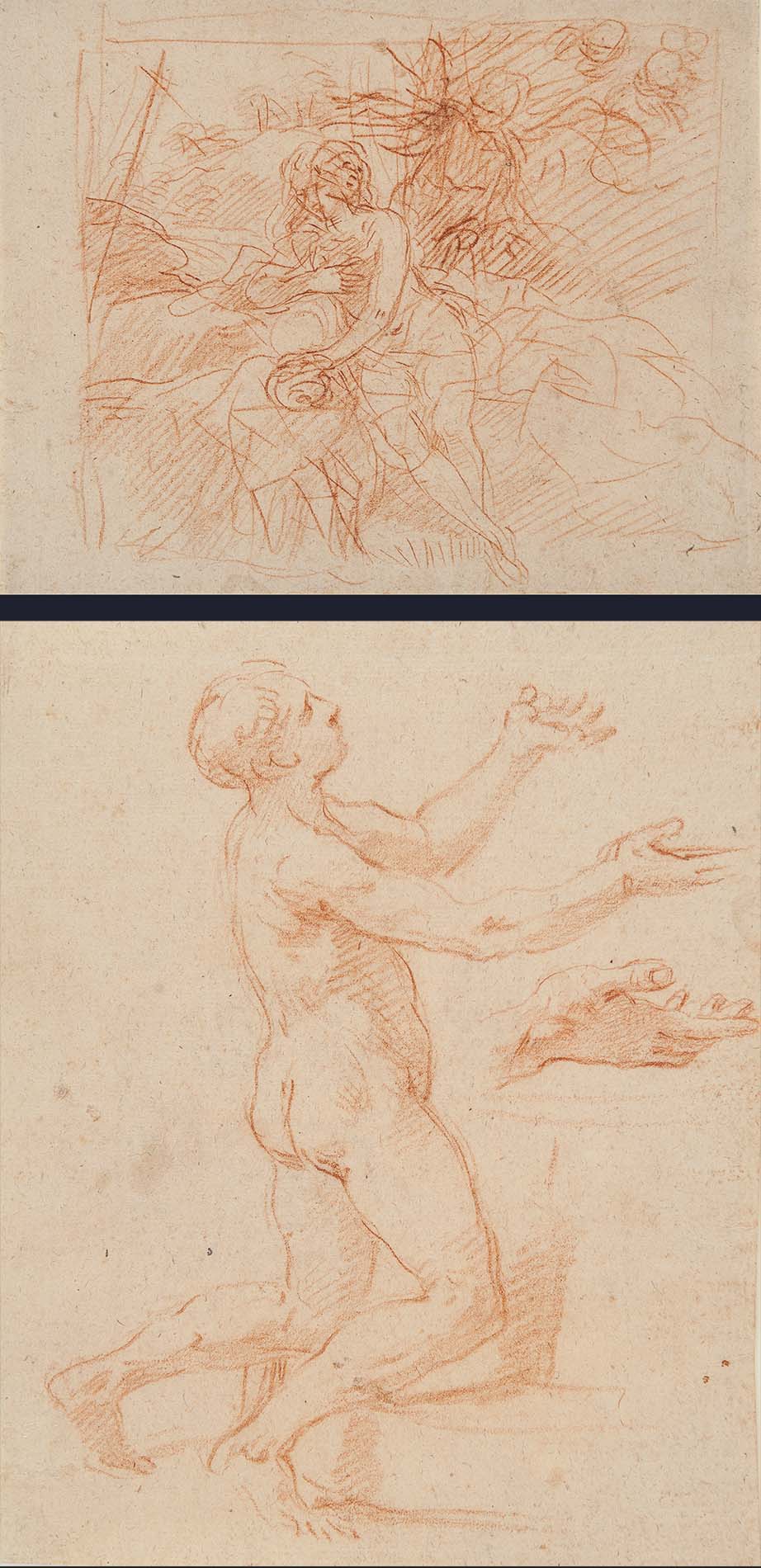 The penitent Magdalene (r.), Male nude knelt and studies of hands (v.)