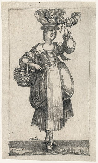 Hortulana: gardener with a snake basin and a basket in the arm